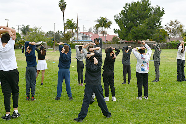 students stretching