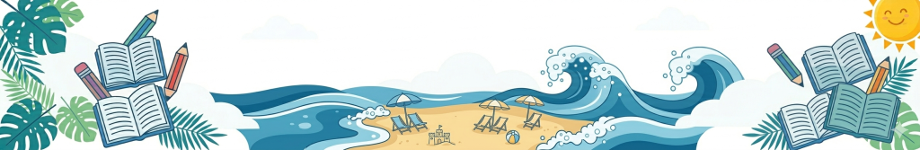 summer beach scene with books