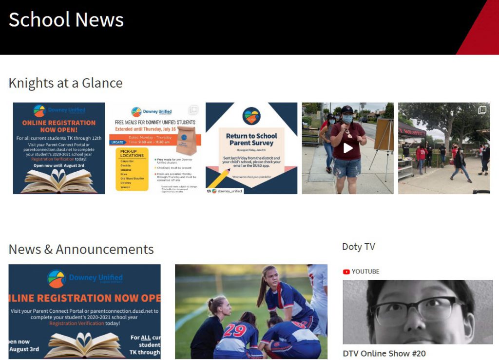 Screenshot of "School News" page