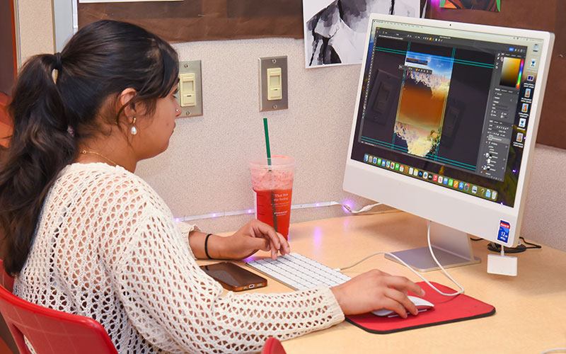 Editing a photo on a computer monitor