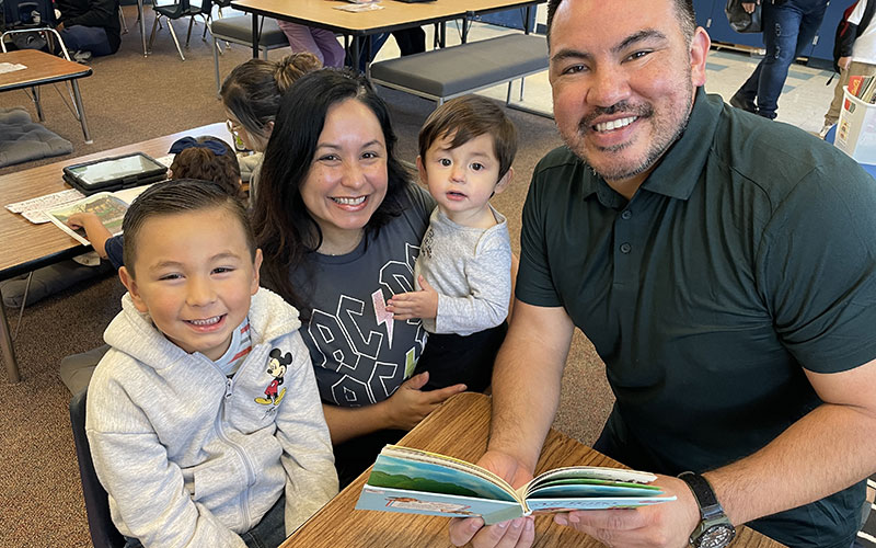 family reading together