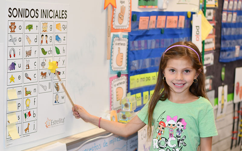 girl at board demonstrating
