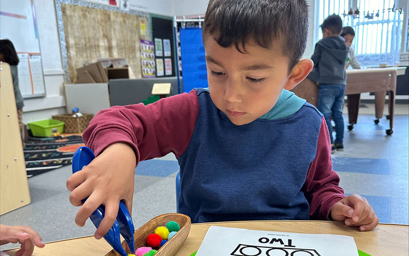 Little boy working on a school activity
