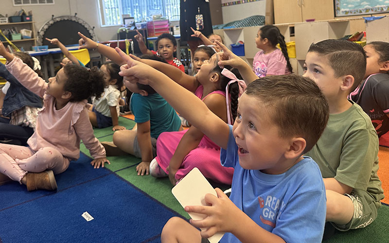 students participating in class