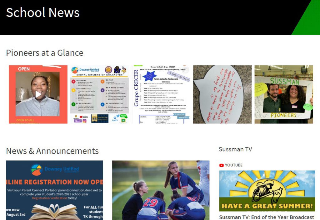 Screenshot of "School News" page