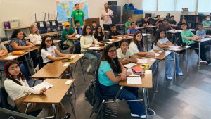 Students in a classroom that are part of the International Baccalaureate Middle Years Programme