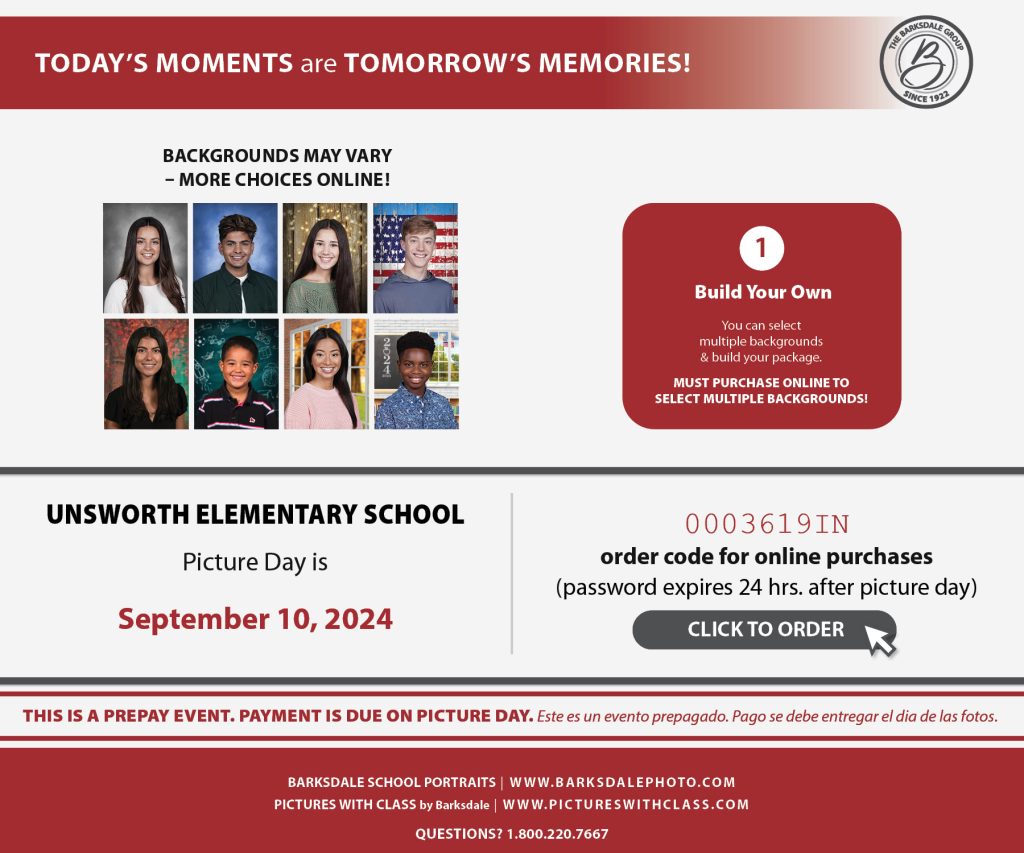 Picture day is September 10. Order photos with Access Code https://www.barksdalestorefront.com/store/event_login/?ac=0003619IN