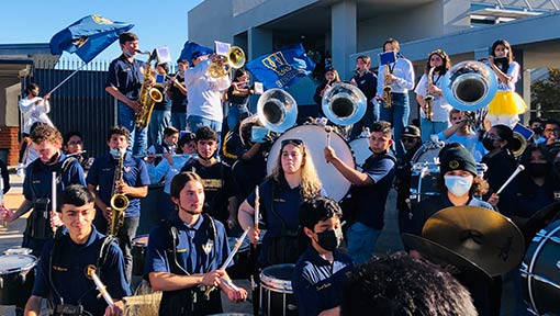 a group of warren band students playing instruments