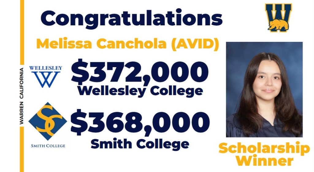 Melissa Canchola from AVID has earned scholarships to several impressive colleges.