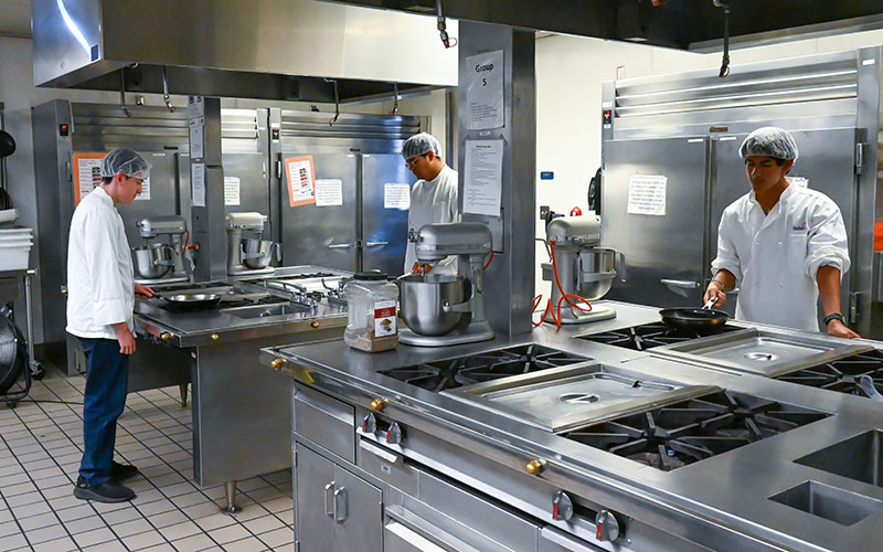 Students in a professional kitchen