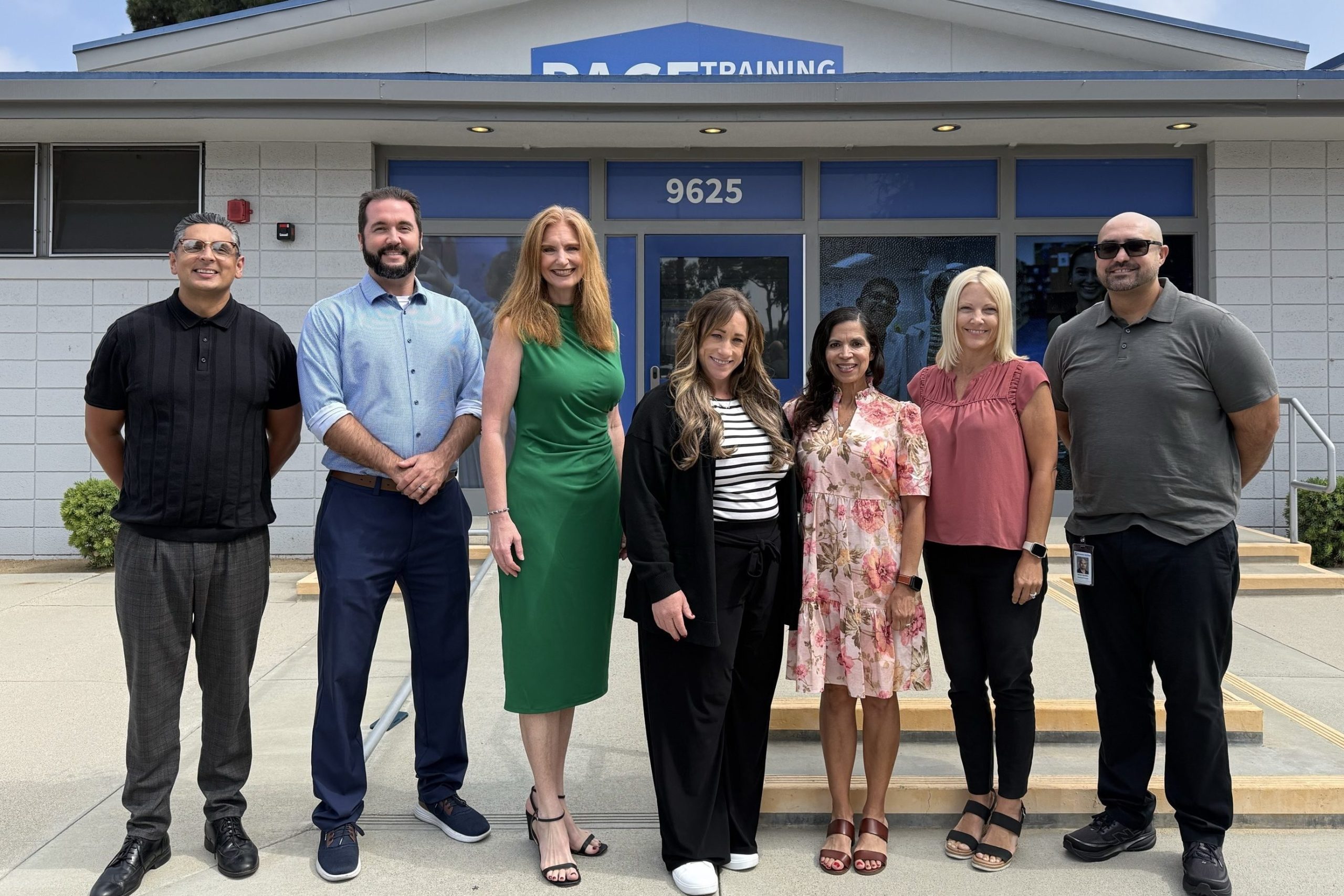 Seven newly appointed Downey Unified School District principals stand together outside the Pace Training Center ahead of the 2026-27 school year. The group includes leaders from Downey High School, Stauffer Middle School, Sussman Middle School, Downey Adult School, and Williams, Ward, and Gauldin elementary schools.
